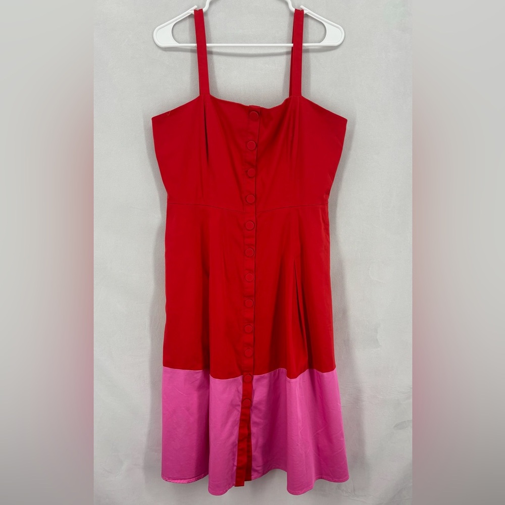 Gianni Bini Women’s 12 Pink Red Colorblock Dress Button Front Spaghetti Strap